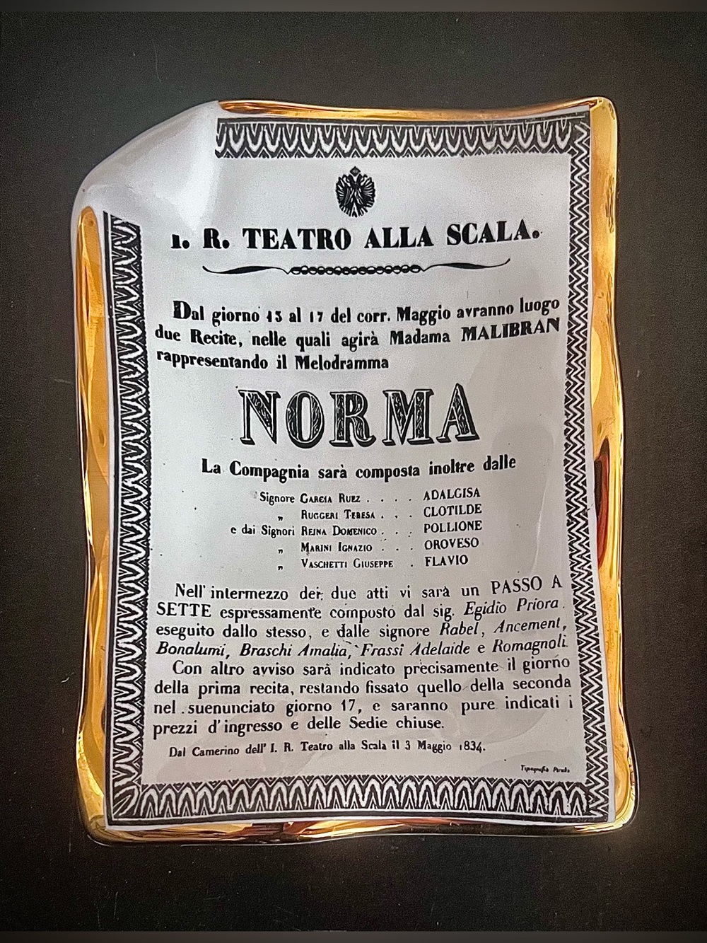 Fornasetti Milano Teatro alla Scala "Norma" Porcelain Tray
